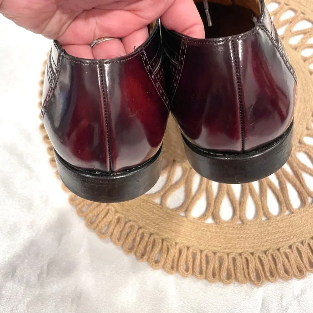 BALLY Wingtip Mens Oxford Shoes Ledar Leather Burgundy Size 10D